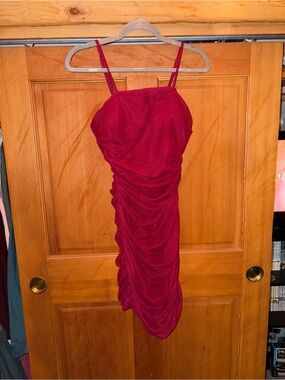 Strappy Ruched Mini Dress in Red
